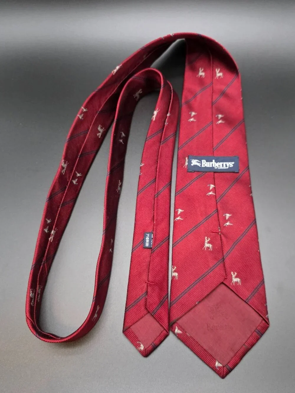 Vintage Burberrys 100% Silk Tie - Deer Buck & Mallard/Duck Pattern Red - England